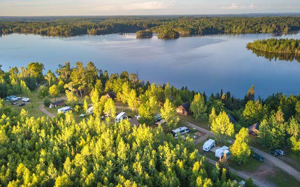 drone of lake and trees